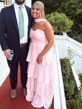 Blush Pink Strapless Ruffle Neckscarf Dress